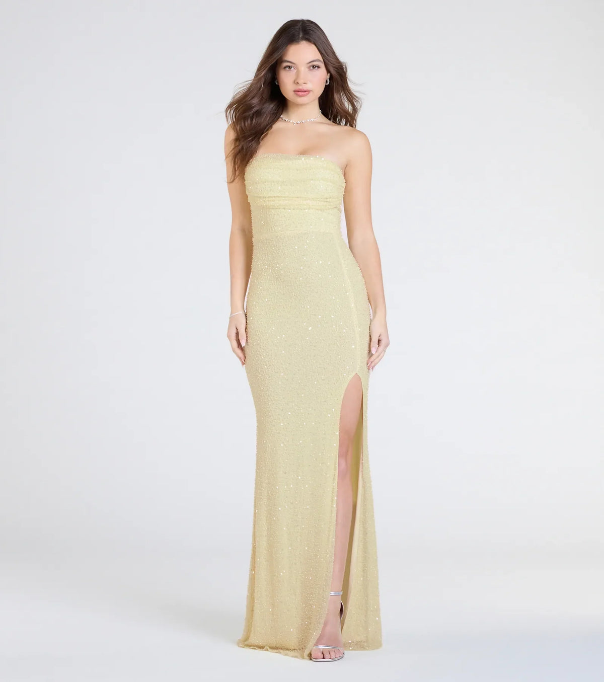 Cindy Beaded Strapless Column Formal Dress