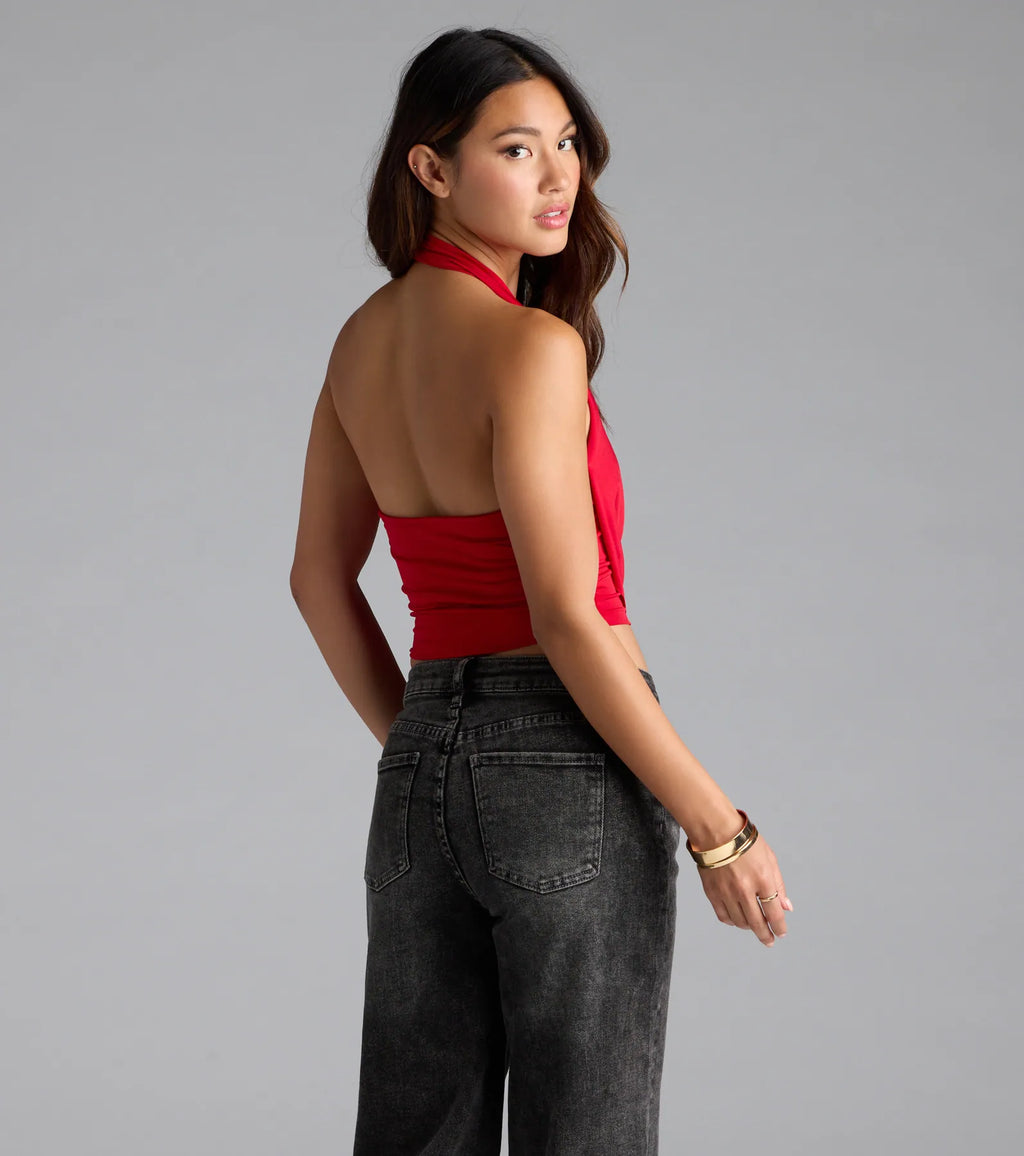 Take The Plunge Sleeveless Halter Crop Top